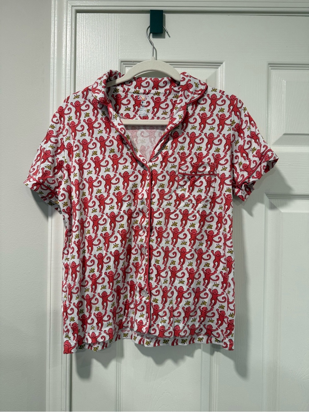 Roller Rabbit Short-Sleeve Button Shirt in Red and White Monkey Print